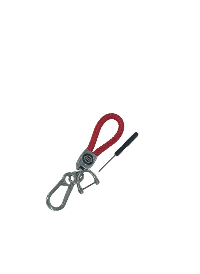 Nissan Genuine Leather Car Keychain With Polished Carbon Fiber And  Red Color Rope  - Image 2
