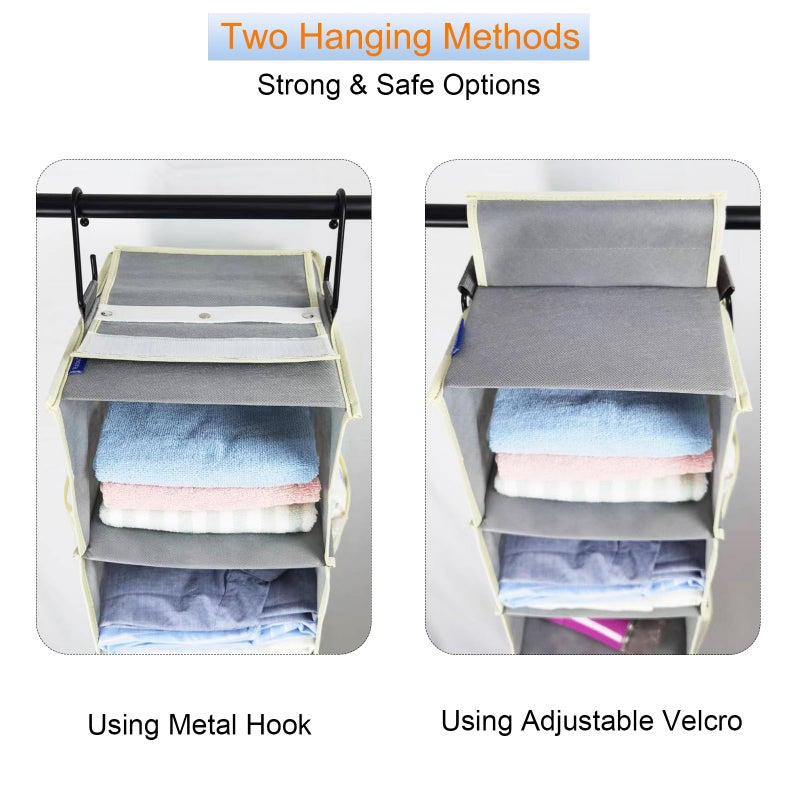 roomtalk Large-Sized Hanging Shoe Organizer 8-Shelf, Hanging Closet Organizer with 8 Side Pockets, Wider Hanging Shelves for Storage Shoes Clothes 9" W × 11.8" D× 48" H, Grey - Image 3