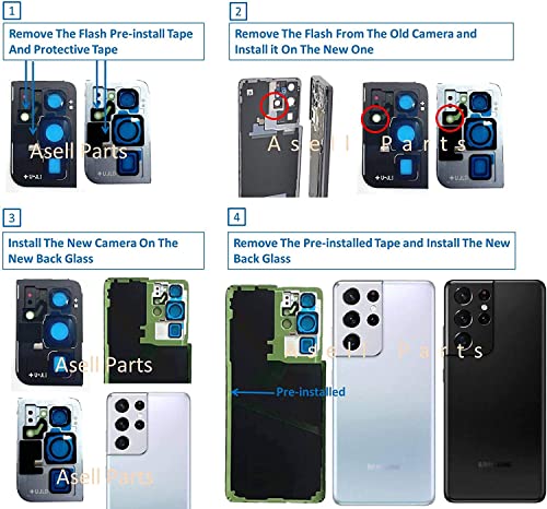 ABUSVEX Original Back Glass Cover Replacement for Samsung Galaxy S21 Ultra 6.8 Inches Housing Door with Camera Glass Lens Parts and Pre-Install Tapes Galaxy S21 Ultra (Phantom Silver) - Image 5
