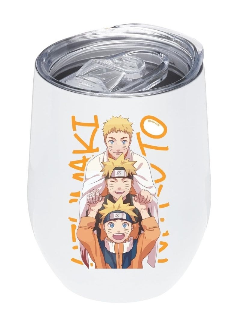 LOUD UNIVERSE White Insulated Tumbler 12Oz With Lid, Naruto Design, Perfect Cute Gift For Hot And Cold Drinks 