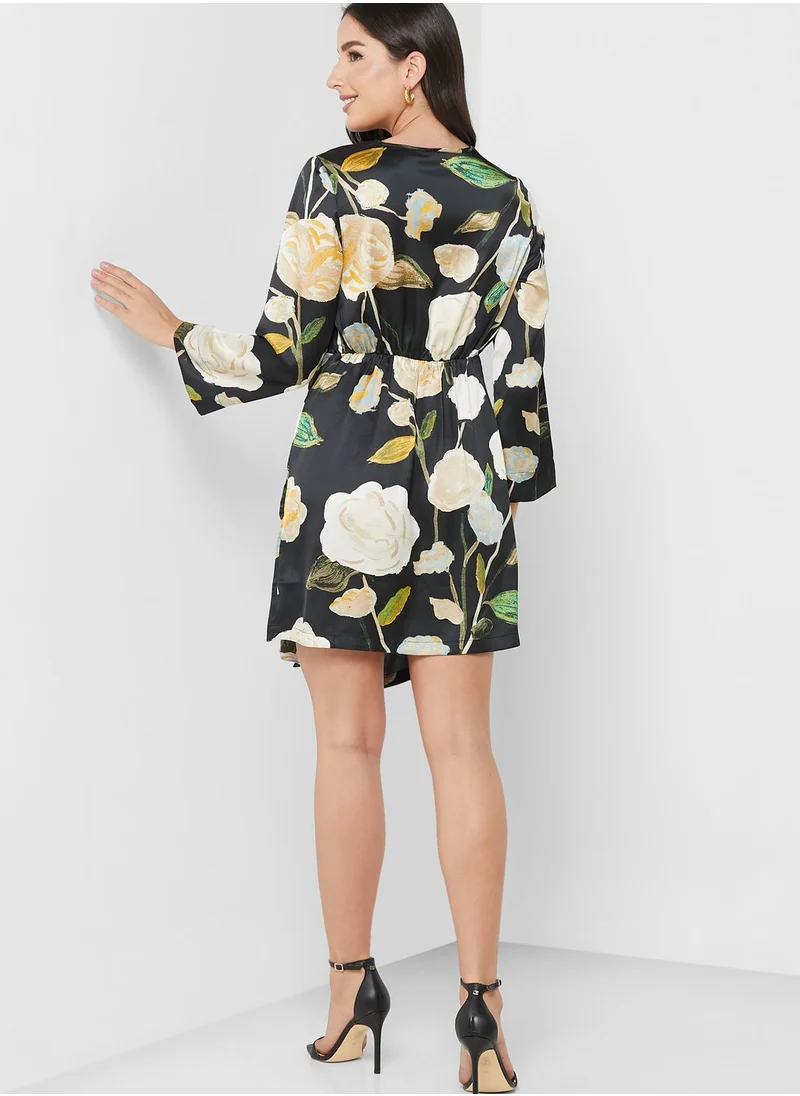 VERO MODA Floral Printed Surplice Neck Dress