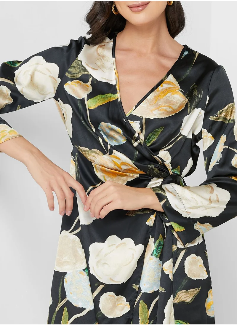VERO MODA Floral Printed Surplice Neck Dress