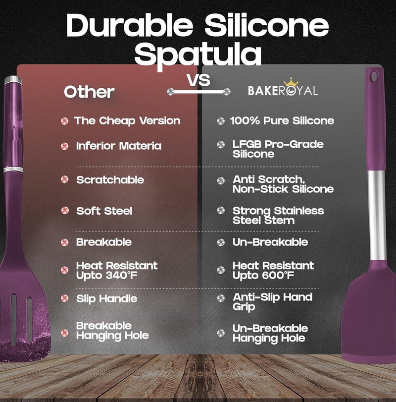 BAKEROYAL Silicone Spatula Set - Turner Spatulas Silicone Heat Resistant 600°F - Slotted & Solid Spatula for Cooking Fish, Eggs, Pancakes Flipper – Spatulas for kitchen use – Berry - Image 5