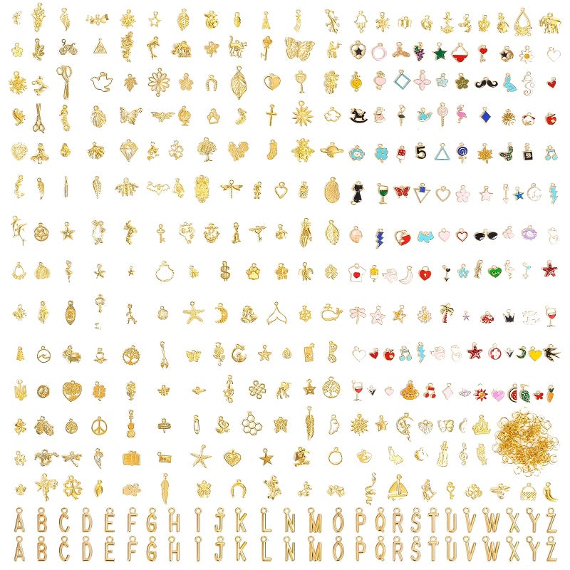 PPVWEY 352 Pcs Assorted Charms for Jewelry Making, Mixed Enamel KC Gold Letter Pendants, Wholesale Bulk Jewelry Charms for Necklace Bracelet Earrings Keychain and Crafts Making - Image 1