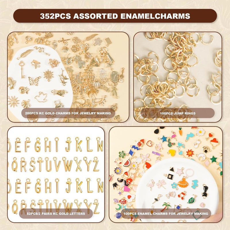 PPVWEY 352 Pcs Assorted Charms for Jewelry Making, Mixed Enamel KC Gold Letter Pendants, Wholesale Bulk Jewelry Charms for Necklace Bracelet Earrings Keychain and Crafts Making - Image 2
