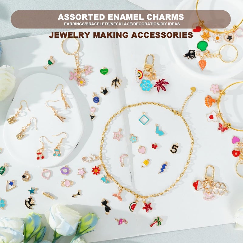 PPVWEY 352 Pcs Assorted Charms for Jewelry Making, Mixed Enamel KC Gold Letter Pendants, Wholesale Bulk Jewelry Charms for Necklace Bracelet Earrings Keychain and Crafts Making - Image 5