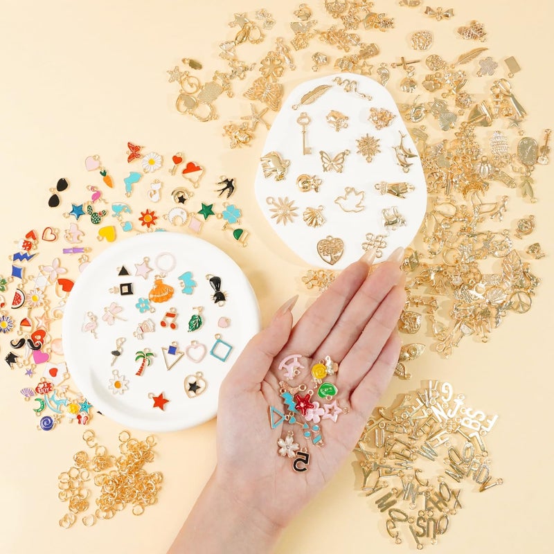 PPVWEY 352 Pcs Assorted Charms for Jewelry Making, Mixed Enamel KC Gold Letter Pendants, Wholesale Bulk Jewelry Charms for Necklace Bracelet Earrings Keychain and Crafts Making - Image 4