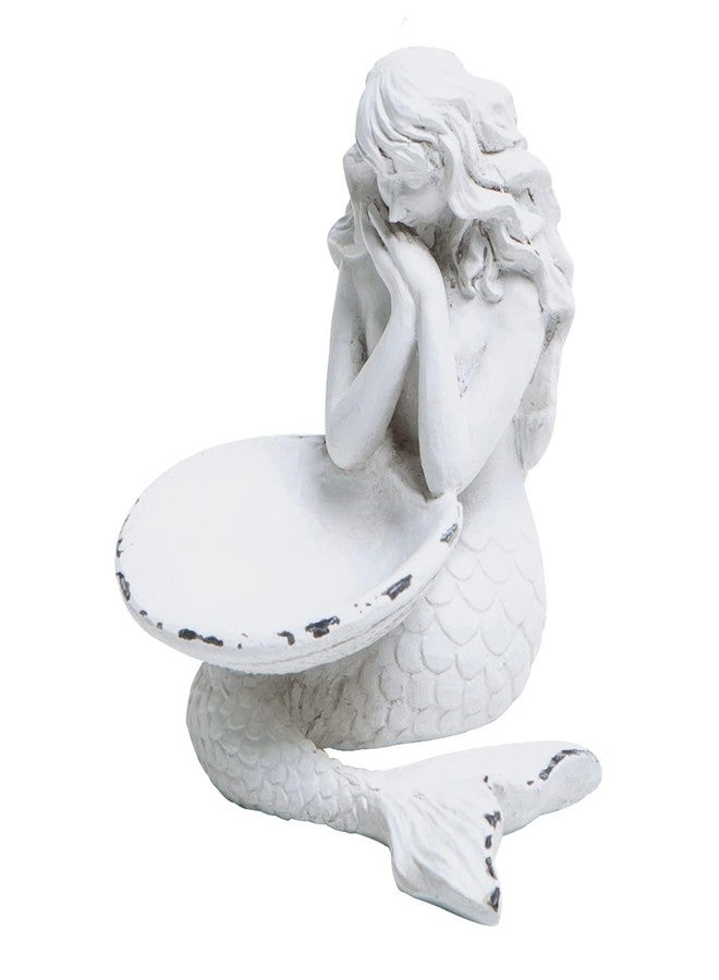 SOFFEE DESIGN Rustic White Jewelry Tray Mermaid Shell Dish, Vintage Small Figurine Ring Holder, Collectible Personal Ornament Plate for Necklaces, Earrings, Trinket - Mermaid Shape Organizer - Image 1