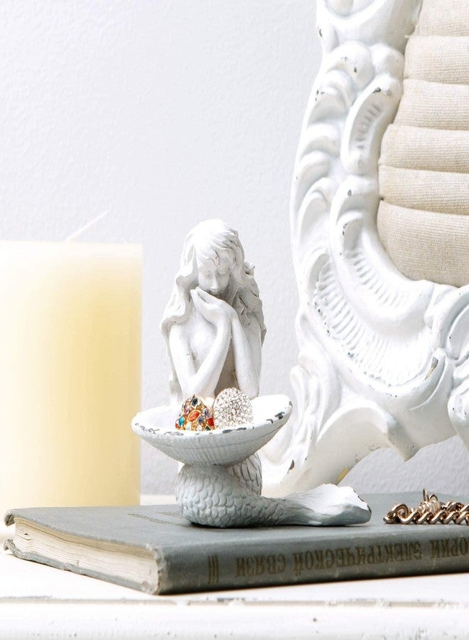 SOFFEE DESIGN Rustic White Jewelry Tray Mermaid Shell Dish, Vintage Small Figurine Ring Holder, Collectible Personal Ornament Plate for Necklaces, Earrings, Trinket - Mermaid Shape Organizer - Image 4