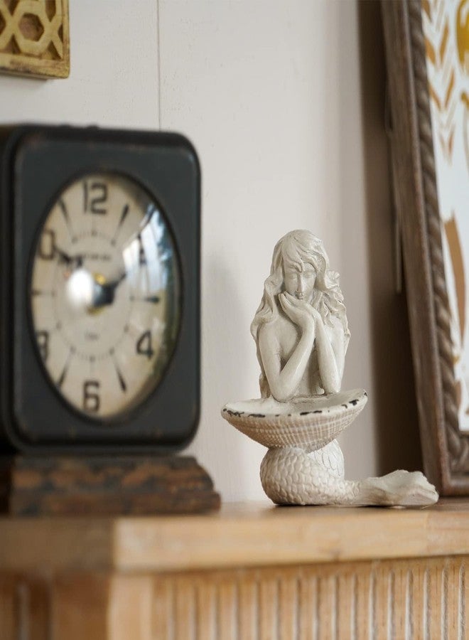 SOFFEE DESIGN Rustic White Jewelry Tray Mermaid Shell Dish, Vintage Small Figurine Ring Holder, Collectible Personal Ornament Plate for Necklaces, Earrings, Trinket - Mermaid Shape Organizer - Image 3