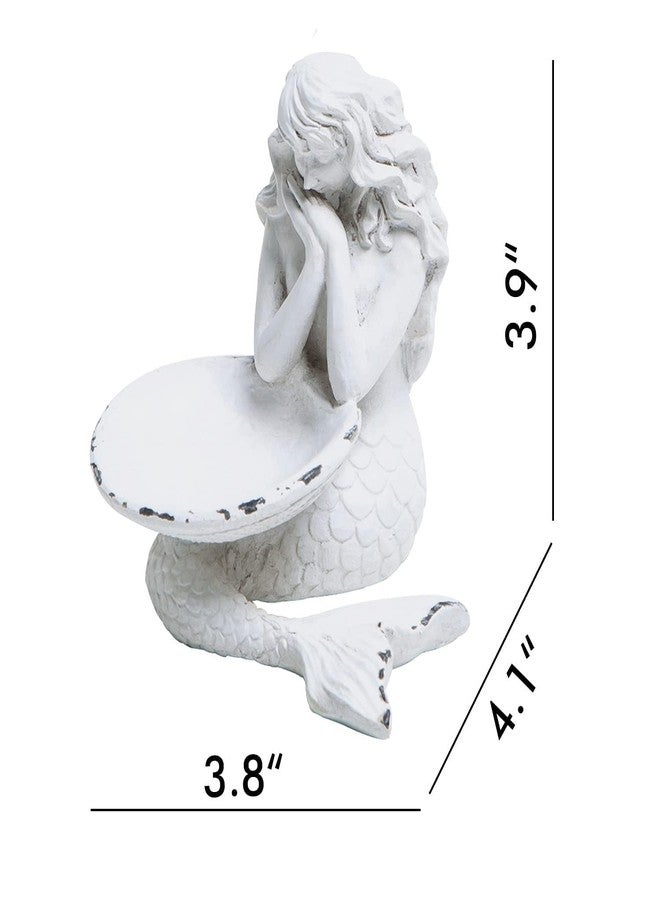 SOFFEE DESIGN Rustic White Jewelry Tray Mermaid Shell Dish, Vintage Small Figurine Ring Holder, Collectible Personal Ornament Plate for Necklaces, Earrings, Trinket - Mermaid Shape Organizer - Image 5