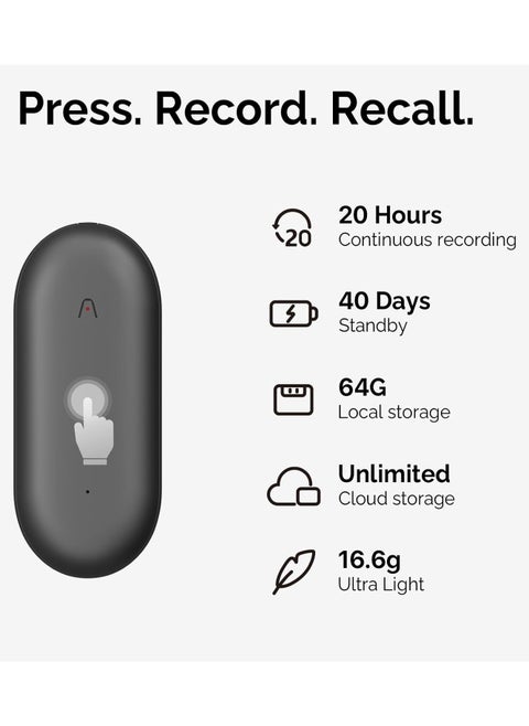 AI Voice Recorder, PLAUD NotePIN Voice Recorder, App Control, Transcribe & Summarize Empowered by ChatGPT, Support 59 Languages, 64GB Memory, Gray