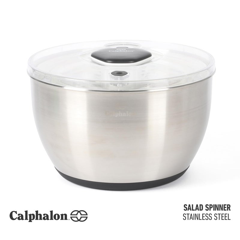 Calphalon Aero 6.3 Qt Stainless Steel Salad Spinner, Fruit Wahser, Fruit Washing Bowl with Strainer, Vegertable Cleaner, Salad Cleaner, Lettuce Washer - Image 2