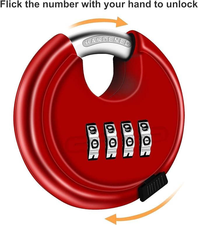 GNOLY GNOLY 4 Digit Combination Systems Padlock for Garage Door Containers Shutter Locker Warehouse Gates Stainless Steel 4 Digit Disc Padlock Red  - Image 5