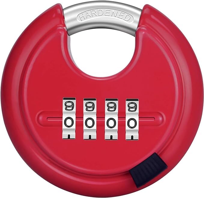 GNOLY GNOLY 4 Digit Combination Systems Padlock for Garage Door Containers Shutter Locker Warehouse Gates Stainless Steel 4 Digit Disc Padlock Red  - Image 1