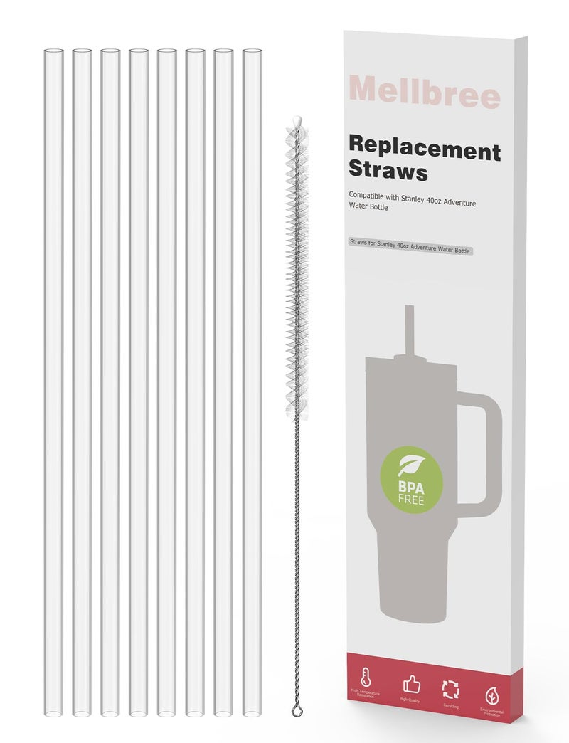 Replacement Straw Compatible with Stanley Cup 40oz 8Pack Mellbree Reusable Transparent Straws Compatible with Stanley Adventure Quencher Travel Tumbler
