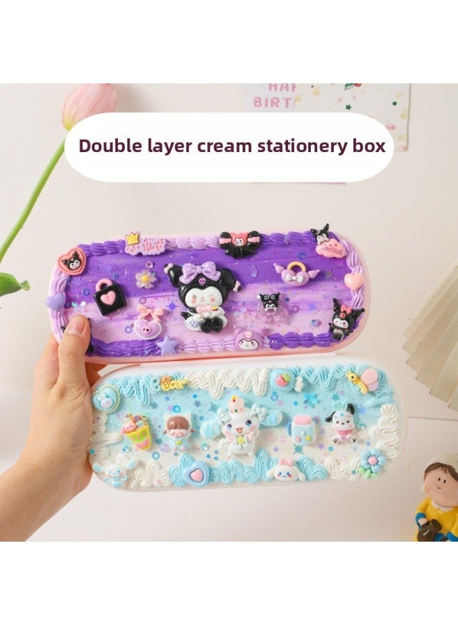 Children's Diy School Supplies Stationery Case Pencil Case Cartoon Cute Handmade Diy Making Cream Glue Material Package Batch-Specifications:Double-layer Stationery Box-up Every Day - Image 3