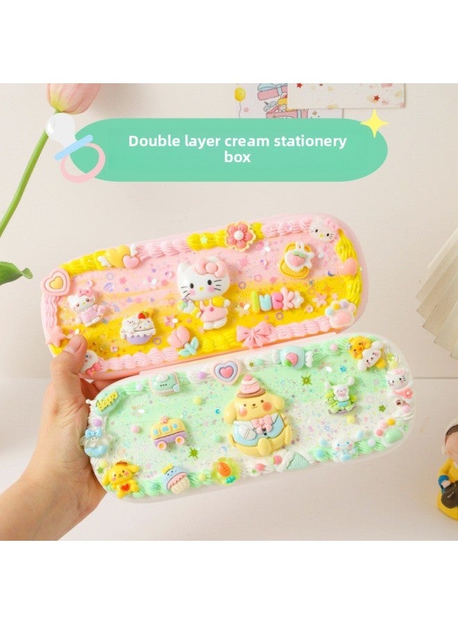 Children's Diy School Supplies Stationery Case Pencil Case Cartoon Cute Handmade Diy Making Cream Glue Material Package Batch-Specifications:Double-layer Stationery Box-up Every Day - Image 4
