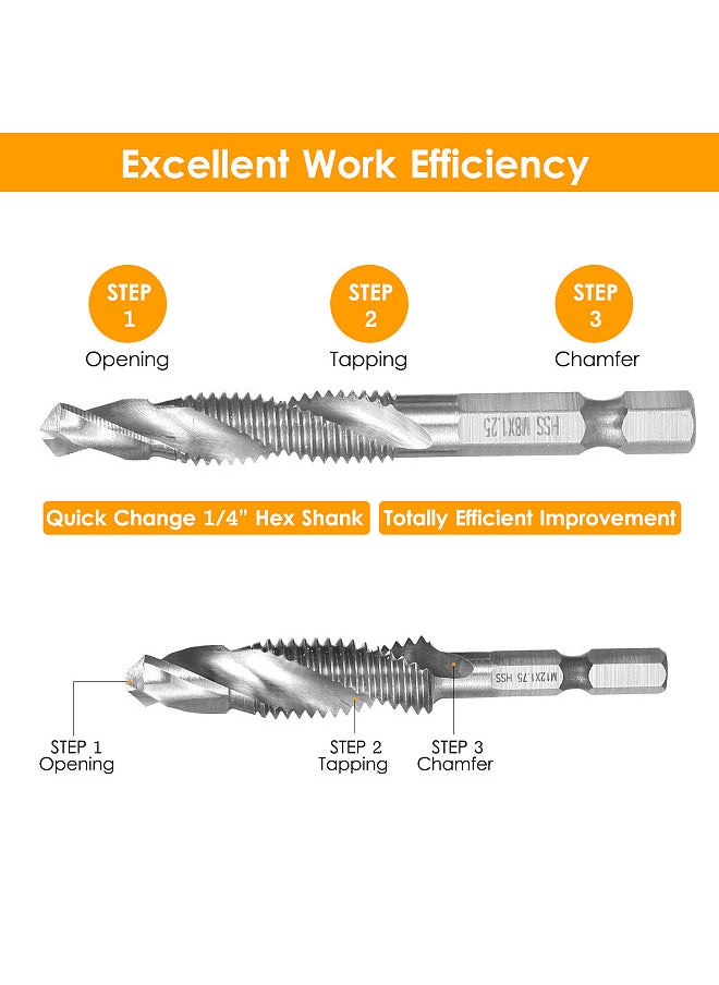 7Pcs Combination Drill and Tap Set Metric Thread HSS M3-M12 Screw Tapping bit Tool Quick Change 1/4in Hex Shank