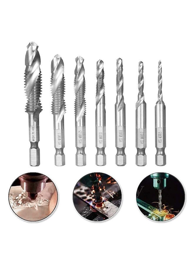 7Pcs Combination Drill and Tap Set Metric Thread HSS M3-M12 Screw Tapping bit Tool Quick Change 1/4in Hex Shank