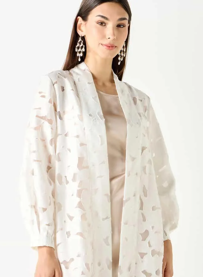 Iconic Iconic Textured Kimono Shrug with Long Sleeves