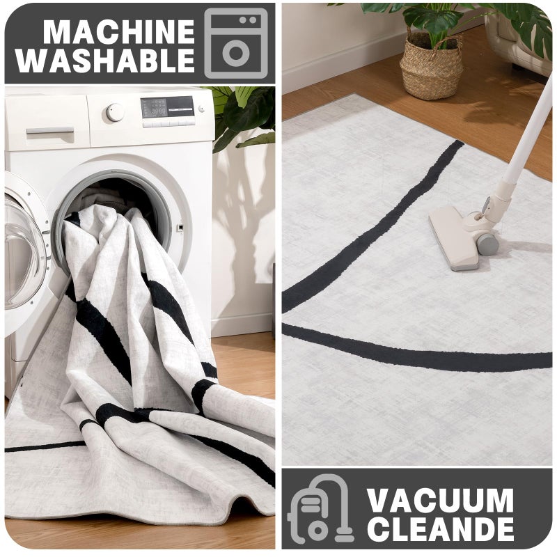 YIHOUSE Modern Washable 8'x10' Area Rug for Living Room Bedroom - Large Abstract Black and White Rug Non-Slip Ultra-Thin Home Decor,Curve,8x10ft - Image 4