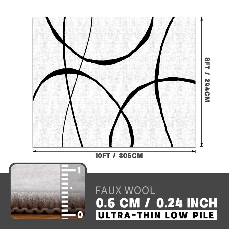 YIHOUSE Modern Washable 8'x10' Area Rug for Living Room Bedroom - Large Abstract Black and White Rug Non-Slip Ultra-Thin Home Decor,Curve,8x10ft - Image 3