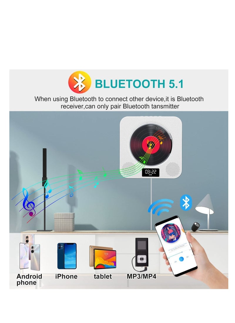 Generic - Portable Bluetooth CD Player,Wall Mountable CD/DVD Player for Home with Remote Control Dust Cover LCD Display Built-in HiFi Speakers FM Radio,Support CD/DVD/MP3/USB/AUX Input Output (White) - Image 1
