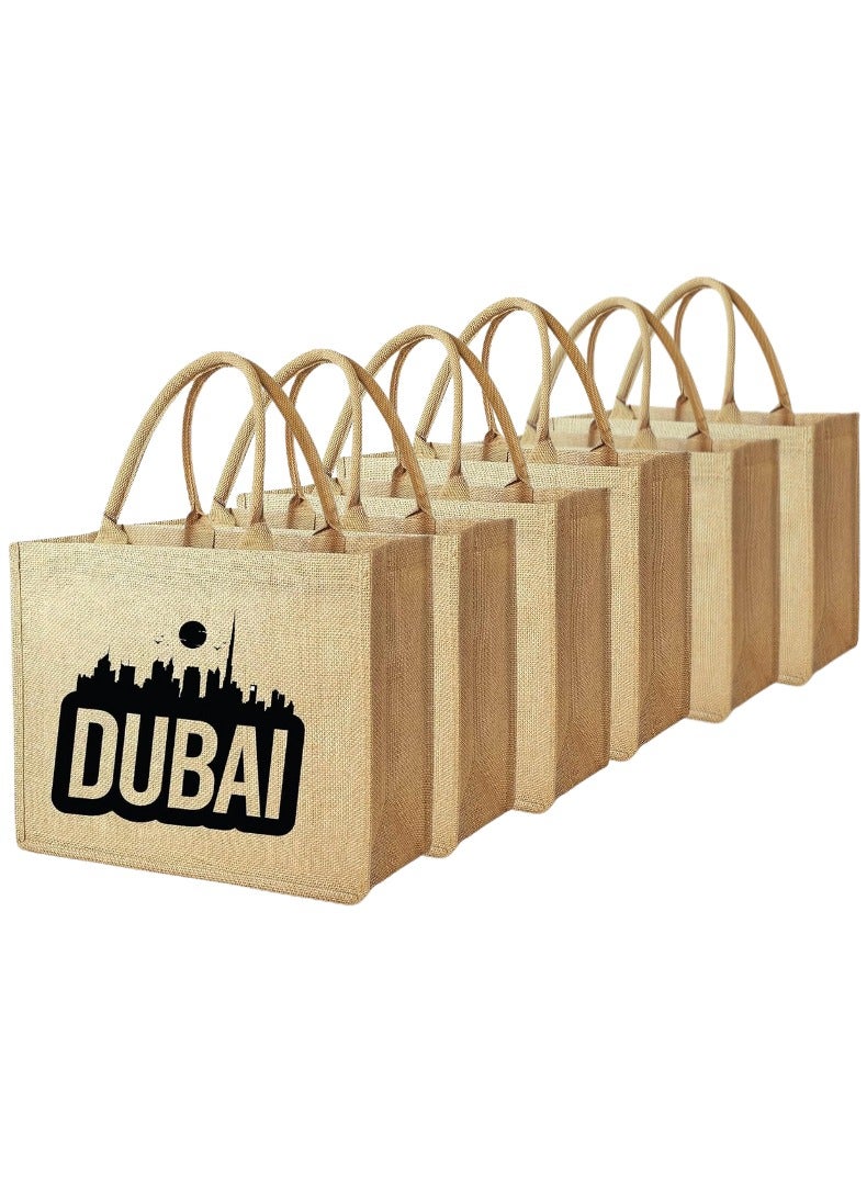 Pearl Coast Dubai Souvenir Jute Bag – EcoChic Tote Bags | Pack of 6 | Durable, Stylish & Reusable - Image 1