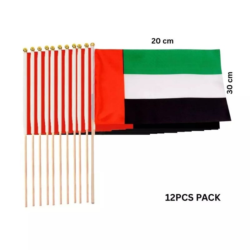 United Arab Emirates National Hand Flag With Stick 20X30cm- 12pcs Pack