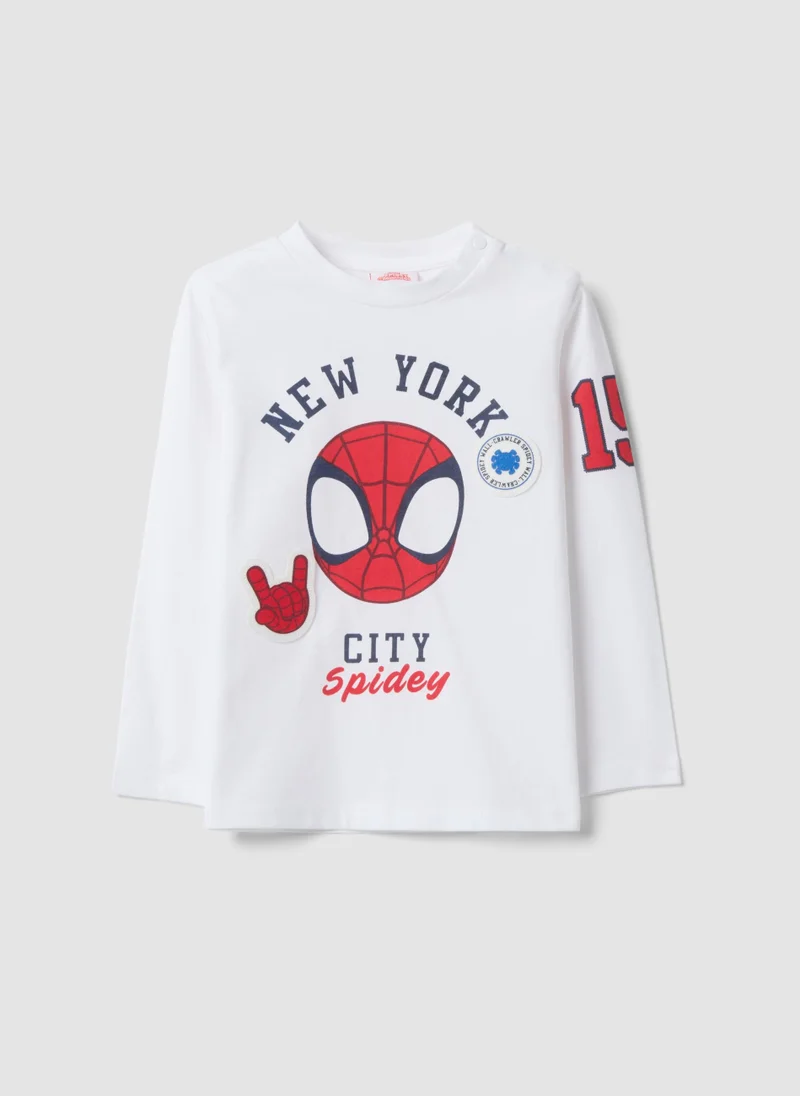 Ovs OVS White Long-Sleeve Pure Cotton T-Shirt With Spidey Print For Boys