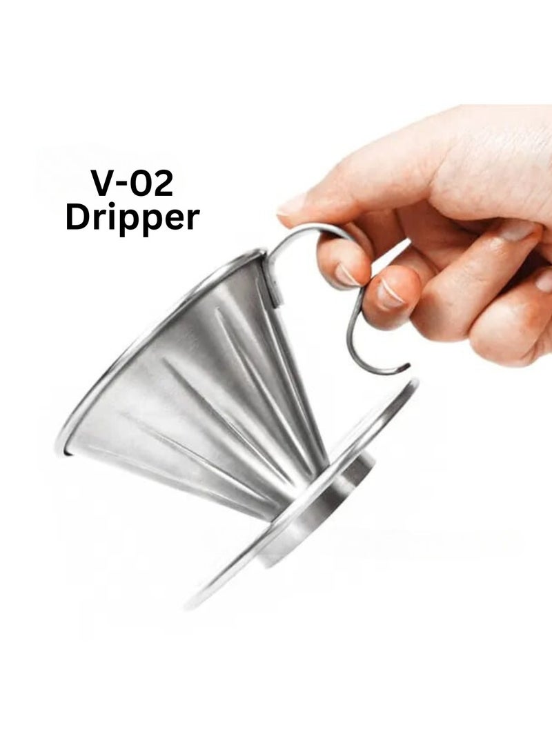 Generic Liying 01Pcs- V02 Pour Over Coffee Dripper Stainless Steel Metal Reusable Cone Coffee Filter Slow Brewing Accessories for Home Cafe Restaurants  - Image 5