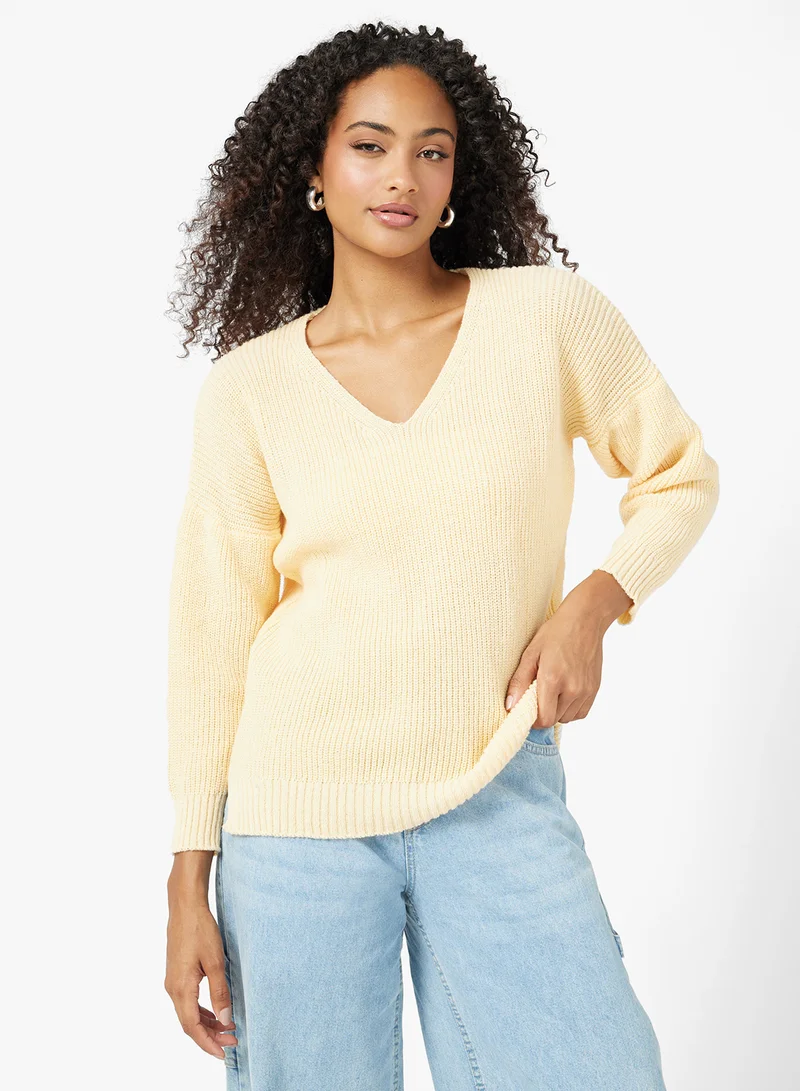 جينجر V Neck Ribbed Jumper