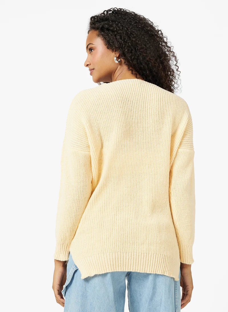 جينجر V Neck Ribbed Jumper