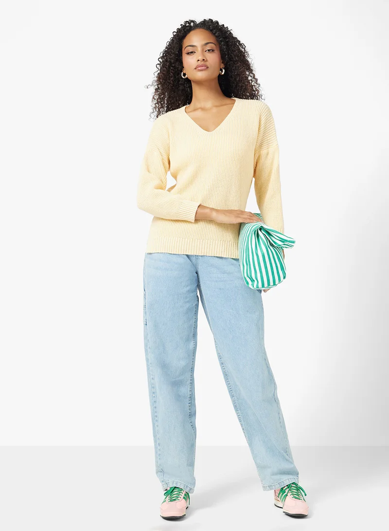 جينجر V Neck Ribbed Jumper