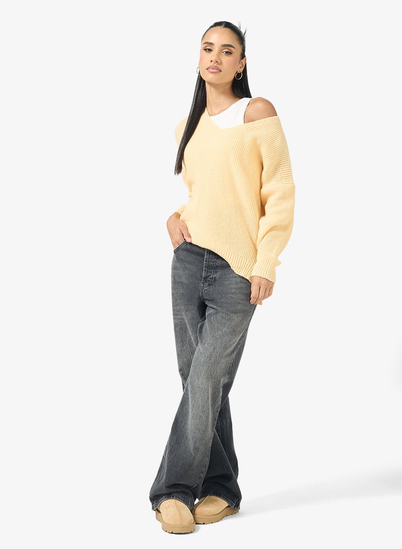 Ginger V Neck Ribbed Jumper - Image 4
