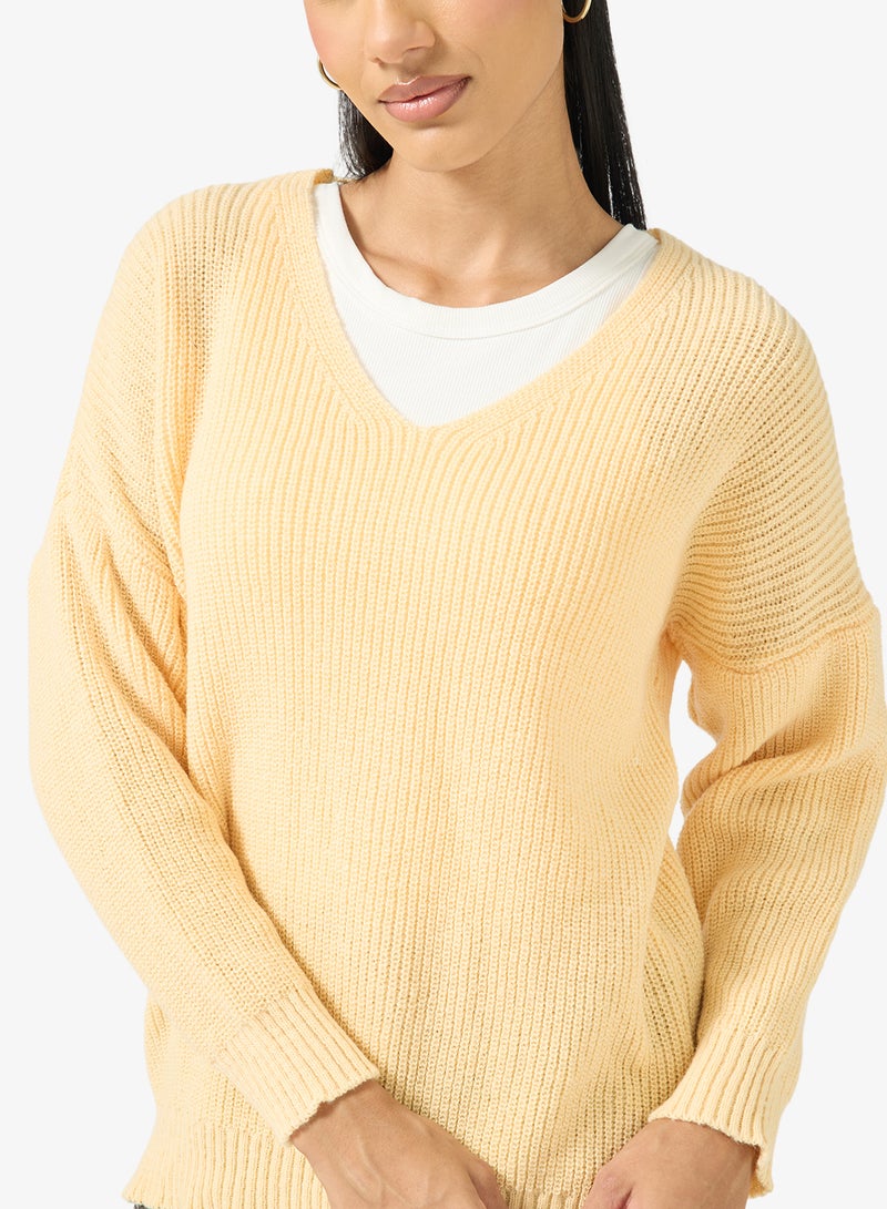 Ginger V Neck Ribbed Jumper - Image 3