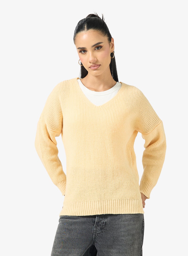Ginger V Neck Ribbed Jumper - Image 1