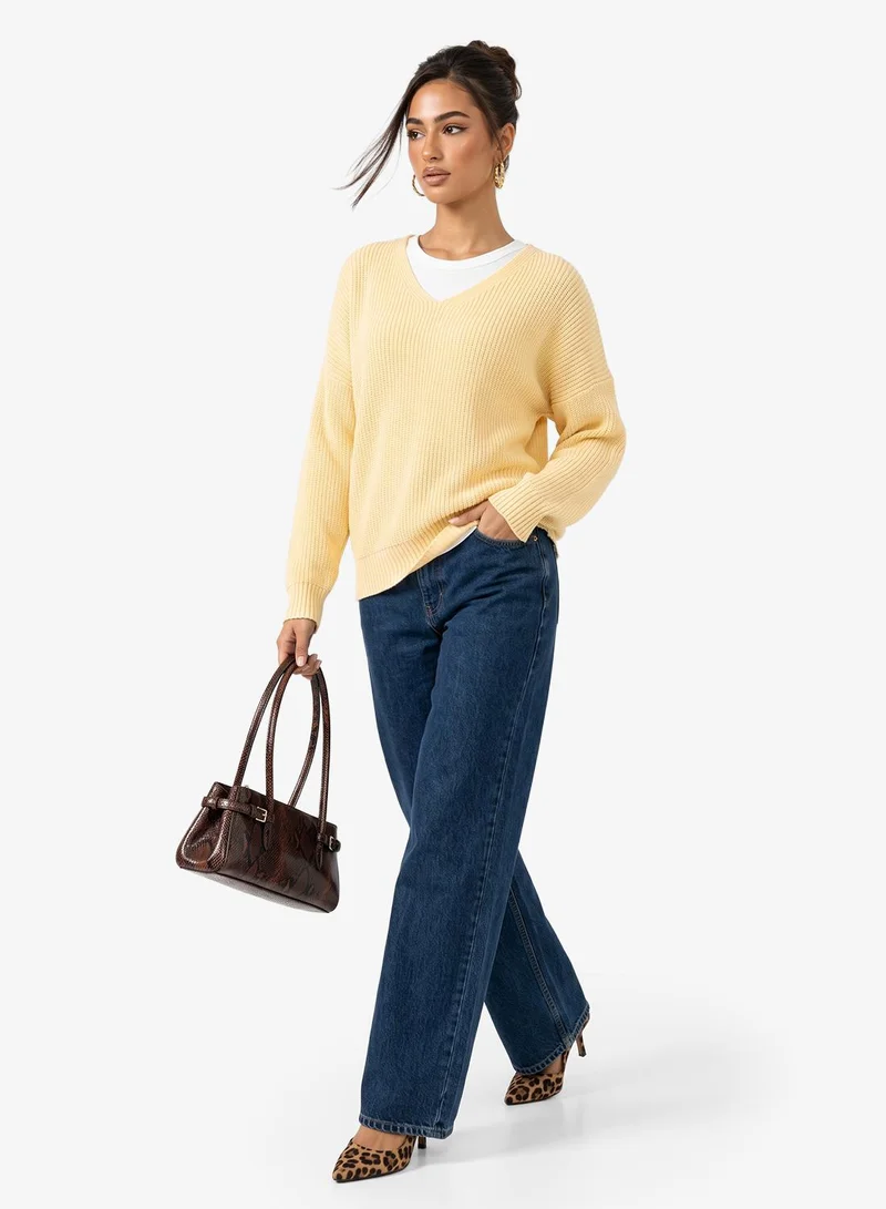 Ginger V Neck Ribbed Jumper