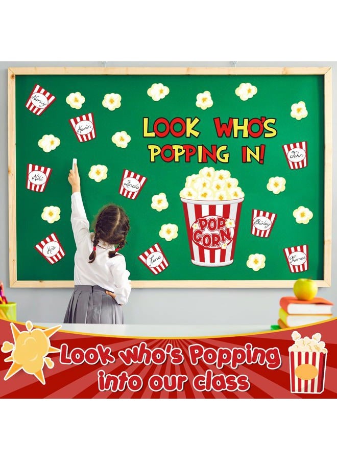 Whaline 77Pcs Popcorn Cutouts with 100Pcs Glue Points Popcorn Bucket Paper Cut-Outs Look Who's Popping in Cutting Bulletin Board Decor for DIY Craft Art School Home Party Favor - Image 3