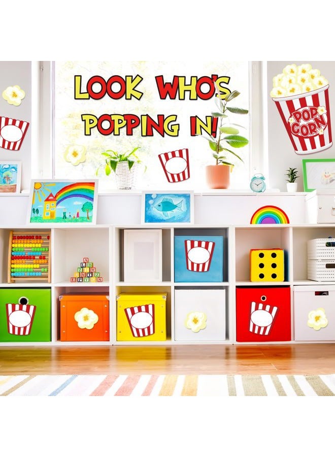 Whaline 77Pcs Popcorn Cutouts with 100Pcs Glue Points Popcorn Bucket Paper Cut-Outs Look Who's Popping in Cutting Bulletin Board Decor for DIY Craft Art School Home Party Favor - Image 4