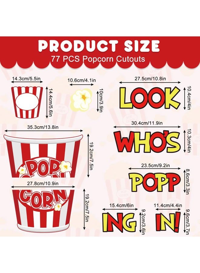 Whaline 77Pcs Popcorn Cutouts with 100Pcs Glue Points Popcorn Bucket Paper Cut-Outs Look Who's Popping in Cutting Bulletin Board Decor for DIY Craft Art School Home Party Favor - Image 2