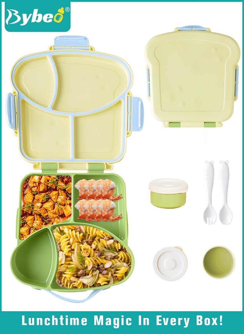 بيبو علبة بنتو محمولة للأطفال، علبة غداء مدرسية للأطفال، حاويات وجبات خفيفة للسفر، مقسمة إلى 4 أقسام مع فاصل قابل للإزالة، خالية من مادة BPA، آمنة للاستخدام في الميكروويف وغسالة الصحون - Image 1