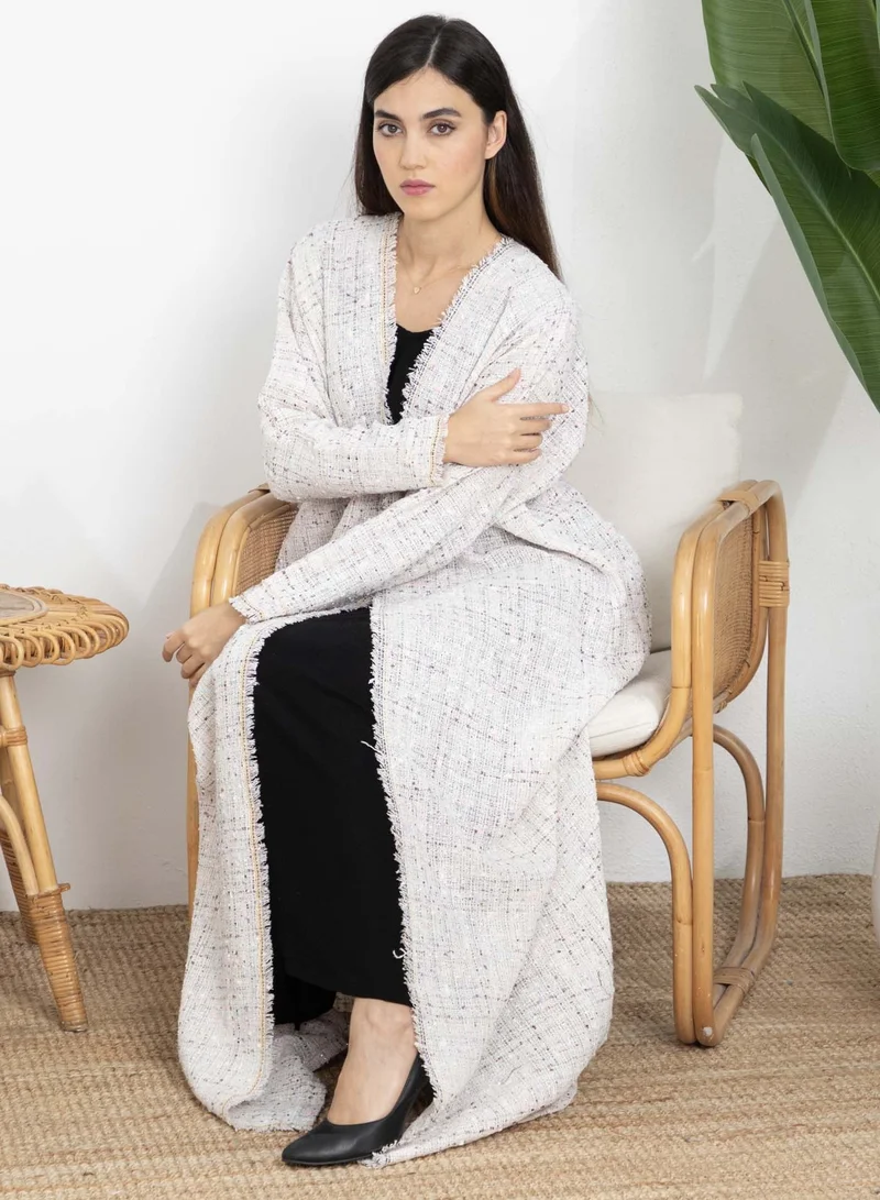 MSquare Fashion Off-White Winter Tweed Abaya with Multicolor Thread Details with Headscarf