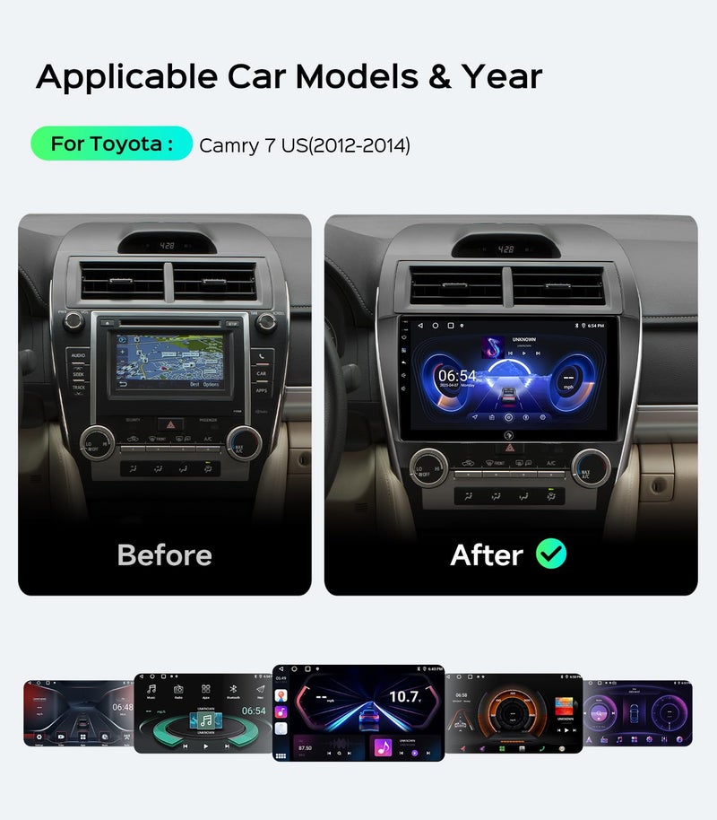 RUICAR 64G Car Stereo Radio for Toyota Camry 2012-2014, 10.2" IPS HD Touch Screen Wireless CarPlay Android Auto/WiFi/GPS/FM/SWC/Bluetooth/1080P Backup Camera - Image 3