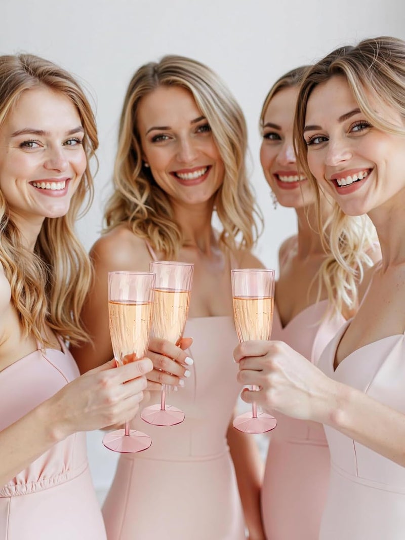 WDF 36PCS Pink Champagne Flutes Plastic - 6OZ Pink Disposable Champagne Flutes Party Supplies for Wedding/Birthday/Parties - Image 3