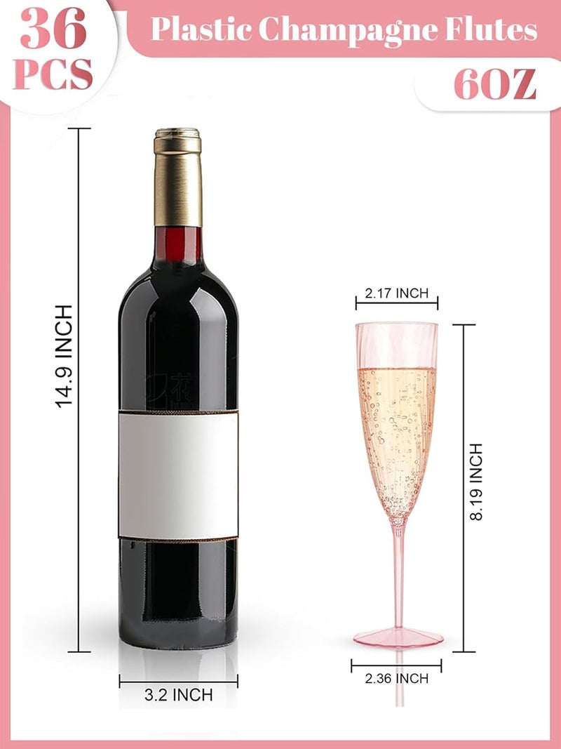 WDF 36PCS Pink Champagne Flutes Plastic - 6OZ Pink Disposable Champagne Flutes Party Supplies for Wedding/Birthday/Parties - Image 2