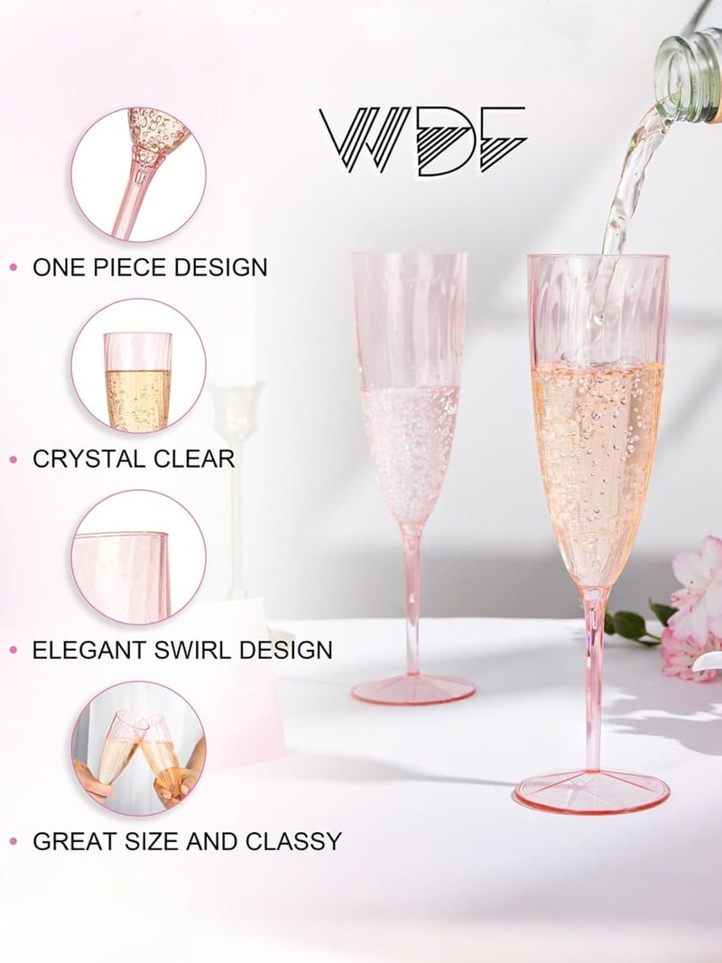 WDF 36PCS Pink Champagne Flutes Plastic - 6OZ Pink Disposable Champagne Flutes Party Supplies for Wedding/Birthday/Parties - Image 5