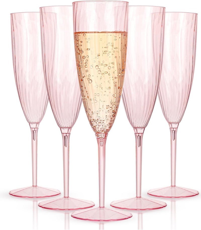 WDF 36PCS Pink Champagne Flutes Plastic - 6OZ Pink Disposable Champagne Flutes Party Supplies for Wedding/Birthday/Parties - Image 1