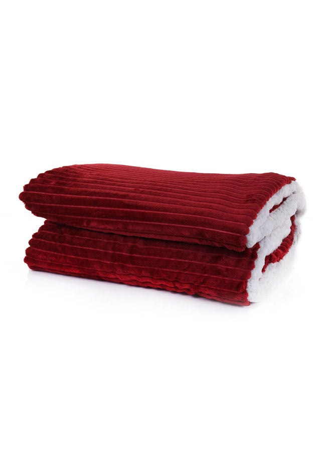 Mintra Blanket Double Sided Sherpa & Strip Soft Flannel Red 220x240 - Image 1